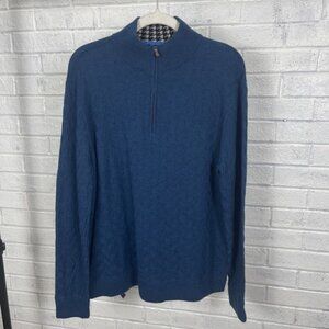 Robert Graham Wool 1/4 Zip Sweater Teal Mens M Classic Fit Quiet Luxury